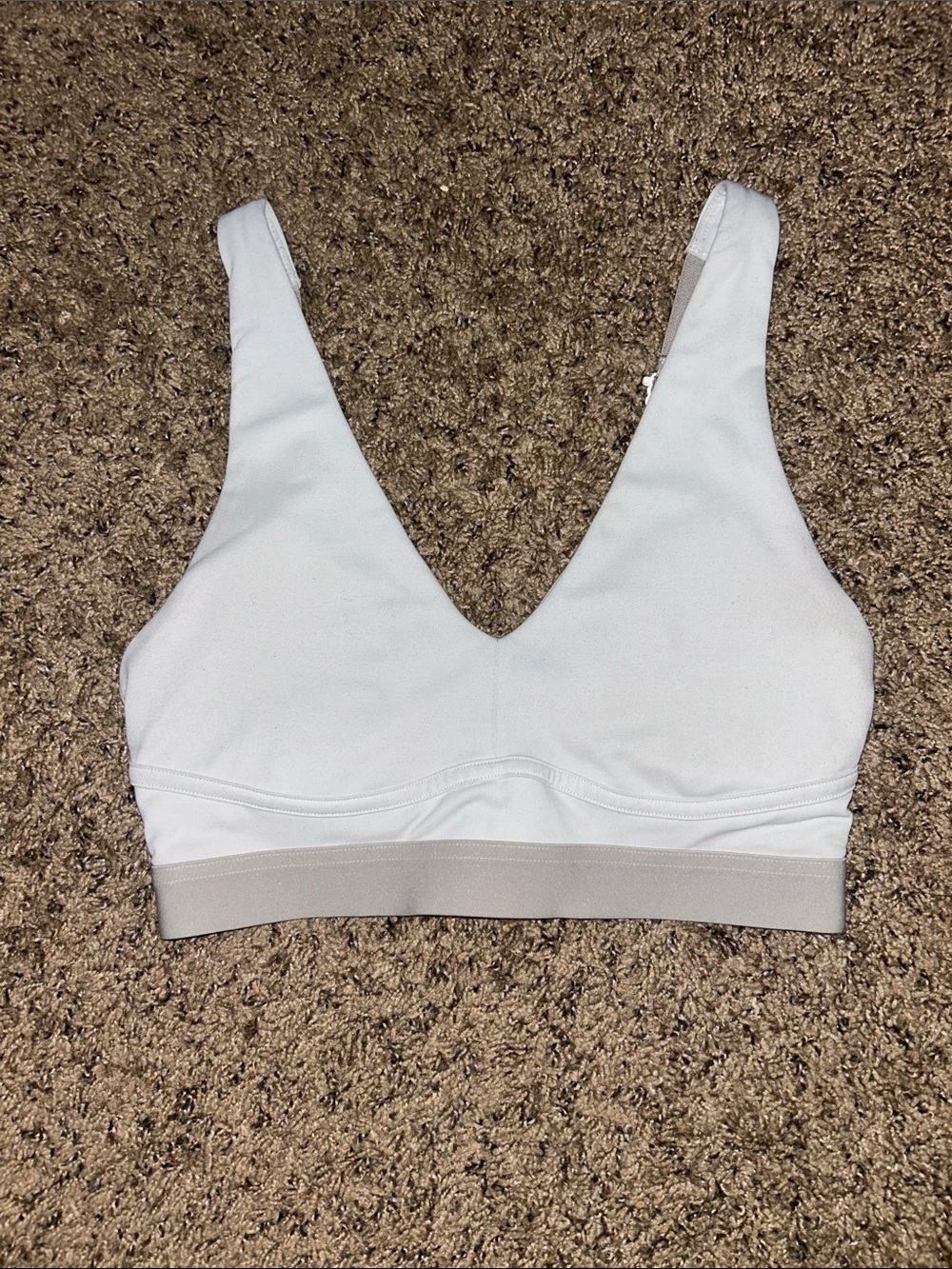 Fabletics White V-Neck Bralette with Beige Band